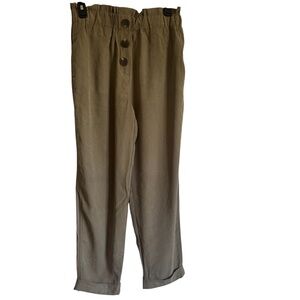 Zara Women's Army Green Cinched Paper bag Waist Pants with Pockets Size Small